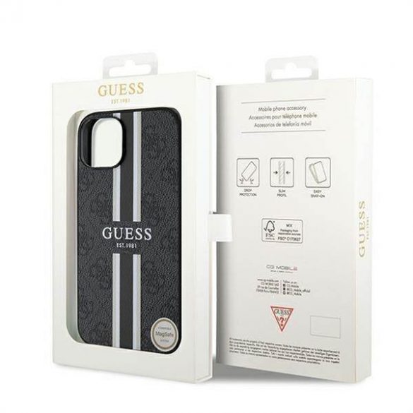 Husă originală GUESS GUHMP15SP4RPSK pentru iPhone 15 (Magsafe 4G Printed Stripes / negru)