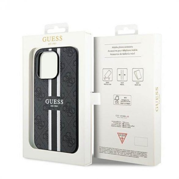 Husă originală GUESS GUHMP15LP4RPSK pentru iPhone 15 Pro (Magsafe 4G Printed Stripes / negru)