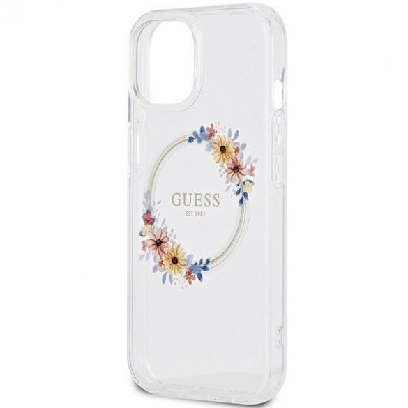 Husă originală GUESS GUHMP15SHFWFCT pentru iPhone 15 (Magsafe / Flowers Wreath / transparent)