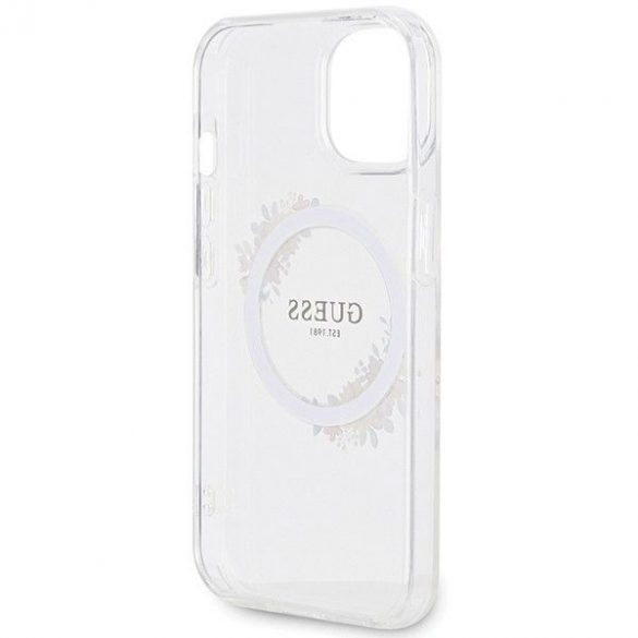 Husă originală GUESS GUHMP15SHFWFCT pentru iPhone 15 (Magsafe / Flowers Wreath / transparent)