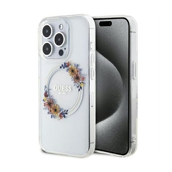 Husă originală GUESS GUHMP15LHFWFCT pentru iPhone 15 Pro (Magsafe / Flowers Wreath / transparent)