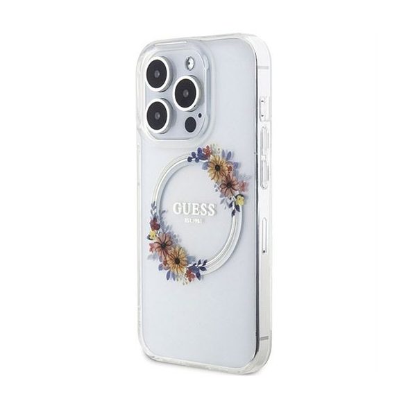 Husă originală GUESS GUHMP15LHFWFCT pentru iPhone 15 Pro (Magsafe / Flowers Wreath / transparent)