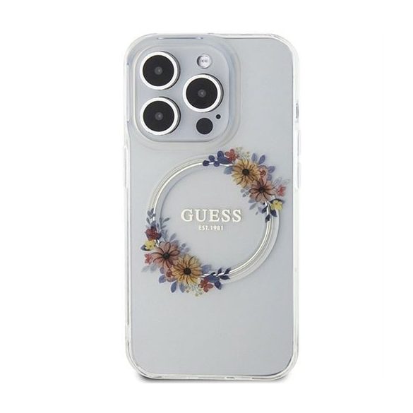 Husă originală GUESS GUHMP15LHFWFCT pentru iPhone 15 Pro (Magsafe / Flowers Wreath / transparent)