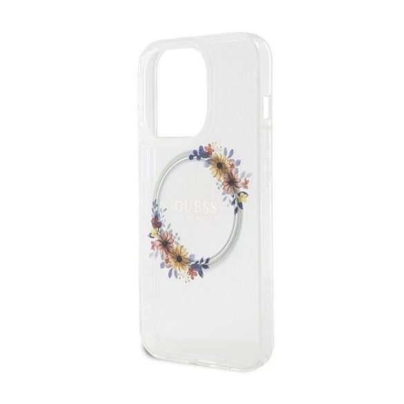 Husă originală GUESS GUHMP15LHFWFCT pentru iPhone 15 Pro (Magsafe / Flowers Wreath / transparent)