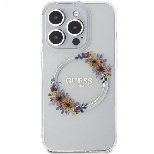 Husă originală GUESS GUHMP15XHFWFCT pentru iPhone 15 Pro Max (Magsafe / Coroană de flori / transparentă)