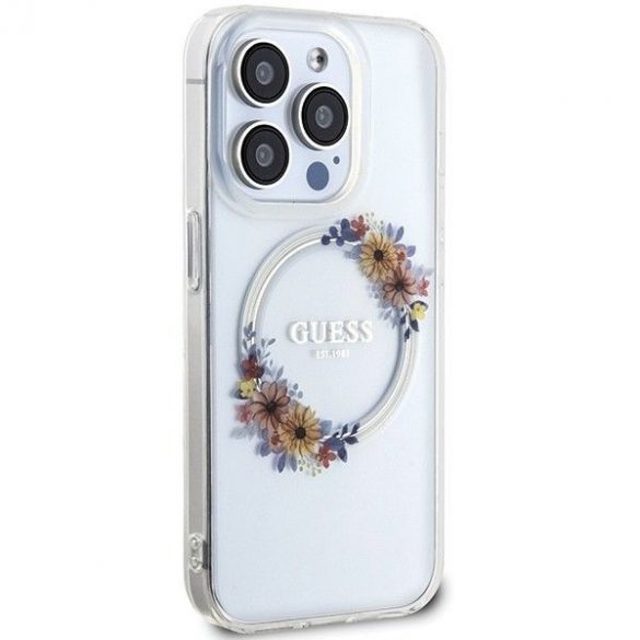 Husă originală GUESS GUHMP15XHFWFCT pentru iPhone 15 Pro Max (Magsafe / Coroană de flori / transparentă)