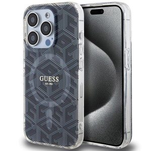 Husă originală GUESS GUHMP15LHGCUSTGK pentru iPhone 15 Pro (Magsafe / IML GCUBE / negru)