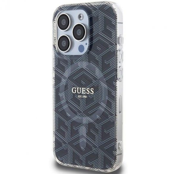 Husă originală GUESS GUHMP15LHGCUSTGK pentru iPhone 15 Pro (Magsafe / IML GCUBE / negru)