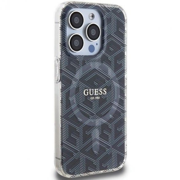 Husă originală GUESS GUHMP15LHGCUSTGK pentru iPhone 15 Pro (Magsafe / IML GCUBE / negru)