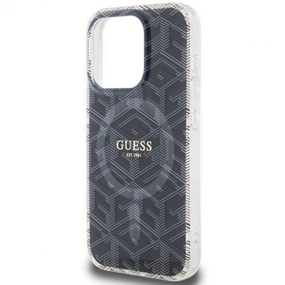 Husă originală GUESS GUHMP15LHGCUSTGK pentru iPhone 15 Pro (Magsafe / IML GCUBE / negru)