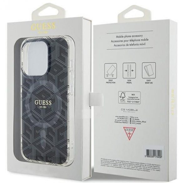 Husă originală GUESS GUHMP15LHGCUSTGK pentru iPhone 15 Pro (Magsafe / IML GCUBE / negru)