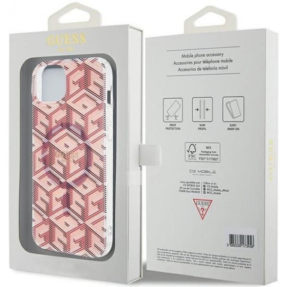 Husă originală GUESS GUHMP15SHGCUSTGP pentru iPhone 15 (Magsafe / IML GCUBE / roz)