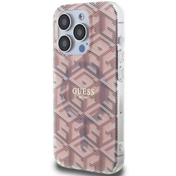 Husă originală GUESS GUHMP15LHGCUSTGP pentru iPhone 15 Pro (Magsafe / IML GCUBE / roz)