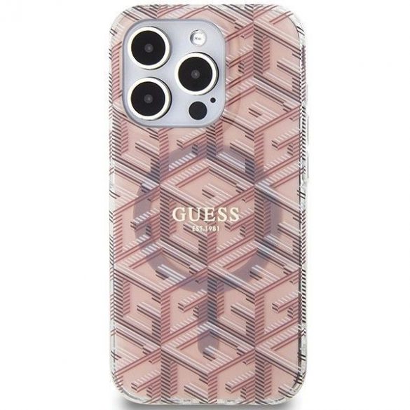 Husă originală GUESS GUHMP15LHGCUSTGP pentru iPhone 15 Pro (Magsafe / IML GCUBE / roz)