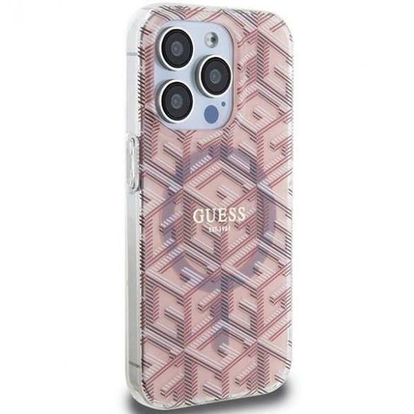 Husă originală GUESS GUHMP15LHGCUSTGP pentru iPhone 15 Pro (Magsafe / IML GCUBE / roz)