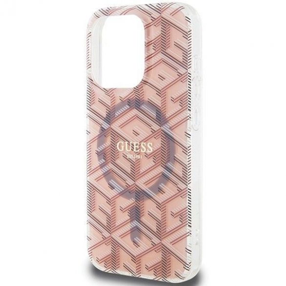 Husă originală GUESS GUHMP15LHGCUSTGP pentru iPhone 15 Pro (Magsafe / IML GCUBE / roz)