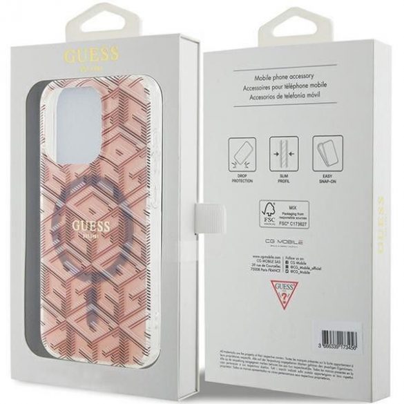 Husă originală GUESS GUHMP15LHGCUSTGP pentru iPhone 15 Pro (Magsafe / IML GCUBE / roz)