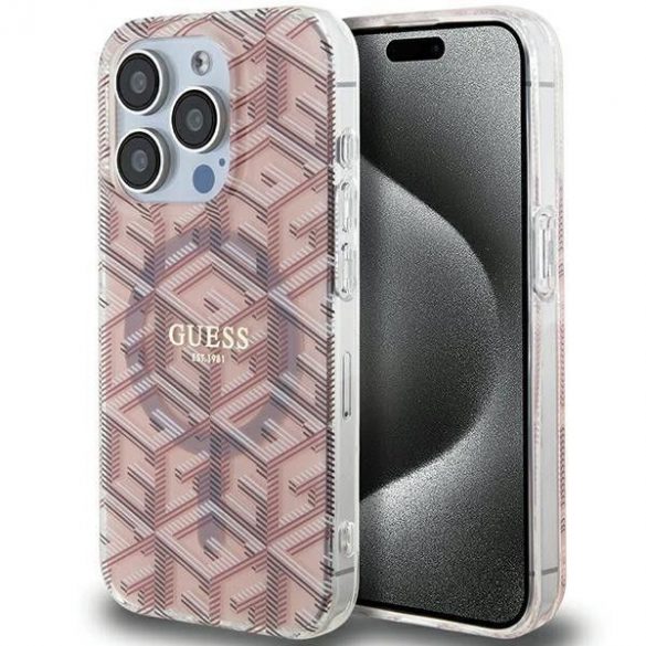 Husă originală GUESS GUHMP15LHGCUSTGP pentru iPhone 15 Pro Max (Magsafe / IML GCUBE / roz)