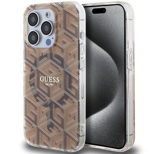 Husă originală GUESS GUHMP15LHGCUSTGW pentru iPhone 15 Pro (Magsafe / IML GCUBE / maro)