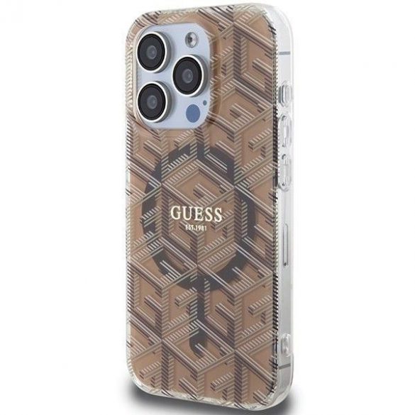 Husă originală GUESS GUHMP15LHGCUSTGW pentru iPhone 15 Pro (Magsafe / IML GCUBE / maro)