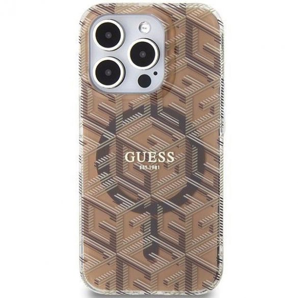 Husă originală GUESS GUHMP15LHGCUSTGW pentru iPhone 15 Pro (Magsafe / IML GCUBE / maro)