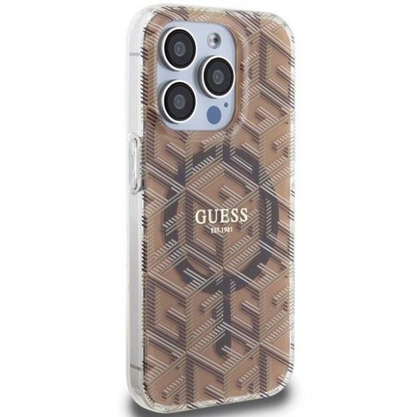 Husă originală GUESS GUHMP15LHGCUSTGW pentru iPhone 15 Pro (Magsafe / IML GCUBE / maro)