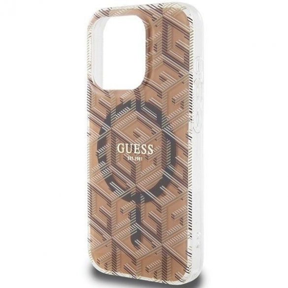 Husă originală GUESS GUHMP15LHGCUSTGW pentru iPhone 15 Pro (Magsafe / IML GCUBE / maro)