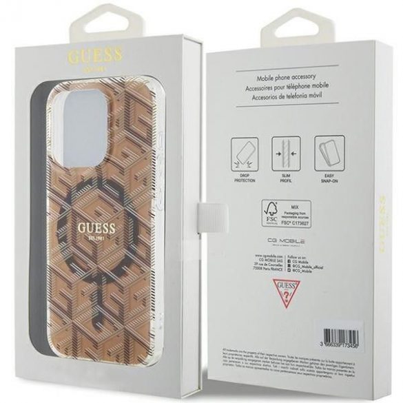 Husă originală GUESS GUHMP15LHGCUSTGW pentru iPhone 15 Pro (Magsafe / IML GCUBE / maro)