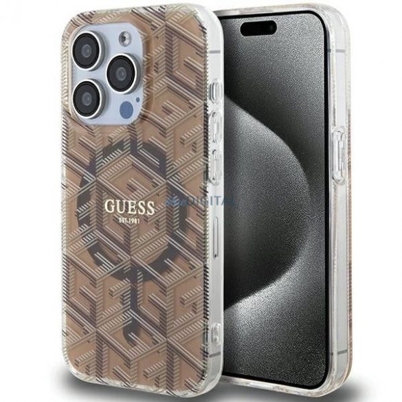 Husă originală GUESS GUHMP15XHGCUSTGW pentru iPhone 15 Pro Max (Magsafe / IML GCUBE / maro)