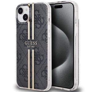 Husă originală GUESS GUHCP15SH4PSEGK pentru iPhone 15 (4G Gold Stripe / negru)