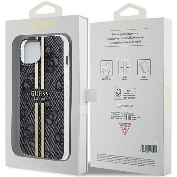 Husă originală GUESS GUHCP15SH4PSEGK pentru iPhone 15 (4G Gold Stripe / negru)