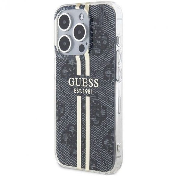 Husă originală GUESS GUHCP15LH4PSEGK pentru iPhone 15 Pro (4G Gold Stripe / negru)