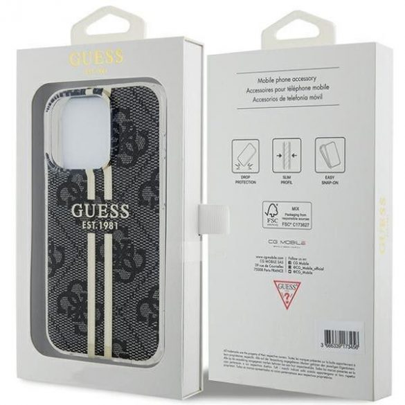 Husă originală GUESS GUHCP15LH4PSEGK pentru iPhone 15 Pro (4G Gold Stripe / negru)