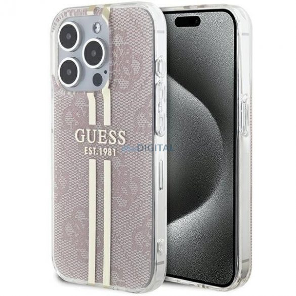 Husă originală GUESS GUHCP14XH4PSEGP pentru iPhone 14 Pro Max (4G Gold Stripe / roz)