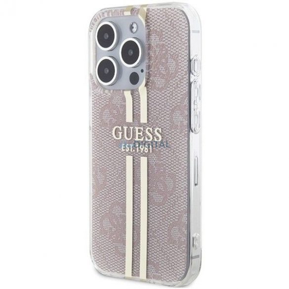 Husă originală GUESS GUHCP14XH4PSEGP pentru iPhone 14 Pro Max (4G Gold Stripe / roz)