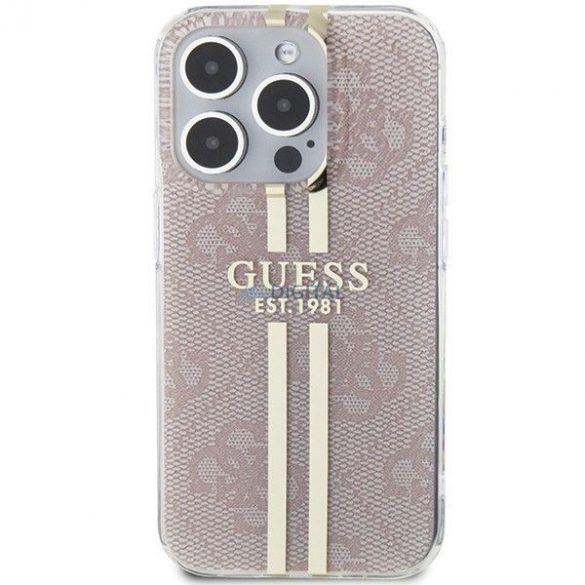 Husă originală GUESS GUHCP14XH4PSEGP pentru iPhone 14 Pro Max (4G Gold Stripe / roz)