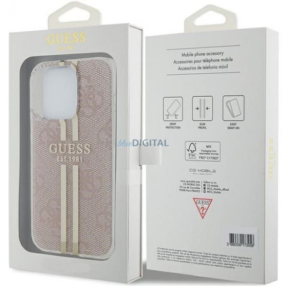 Husă originală GUESS GUHCP14XH4PSEGP pentru iPhone 14 Pro Max (4G Gold Stripe / roz)