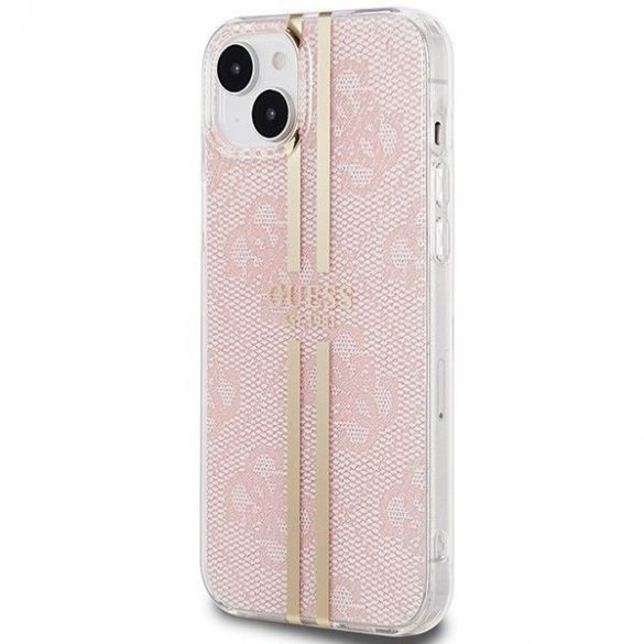 Husă originală GUESS GUHCP15SH4PSEGP pentru iPhone 15 (4G Gold Stripe / roz)