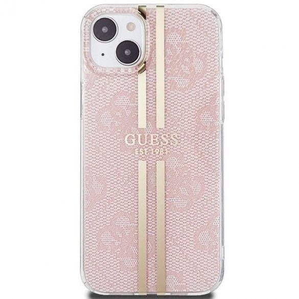 Husă originală GUESS GUHCP15SH4PSEGP pentru iPhone 15 (4G Gold Stripe / roz)