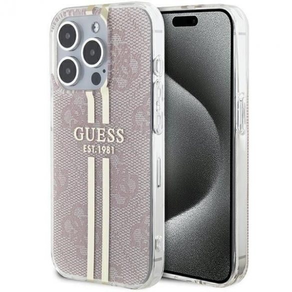 Husă originală GUESS GUHCP15LH4PSEGP pentru iPhone 15 Pro (4G Gold Stripe / roz)