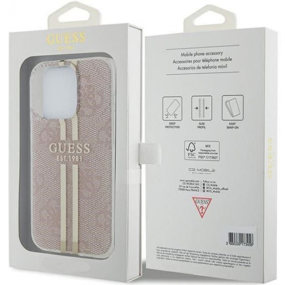 Husă originală GUESS GUHCP15LH4PSEGP pentru iPhone 15 Pro (4G Gold Stripe / roz)