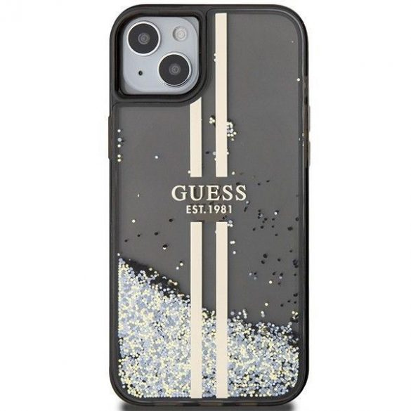 Husă originală GUESS GUHCP15SLFCSEGK pentru iPhone 15 (Lichid Glitter Gold Stripes / negru)