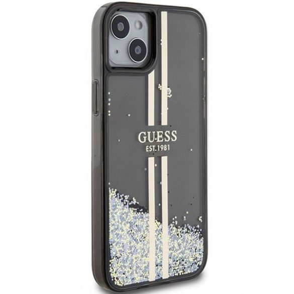 Husă originală GUESS GUHCP15SLFCSEGK pentru iPhone 15 (Lichid Glitter Gold Stripes / negru)