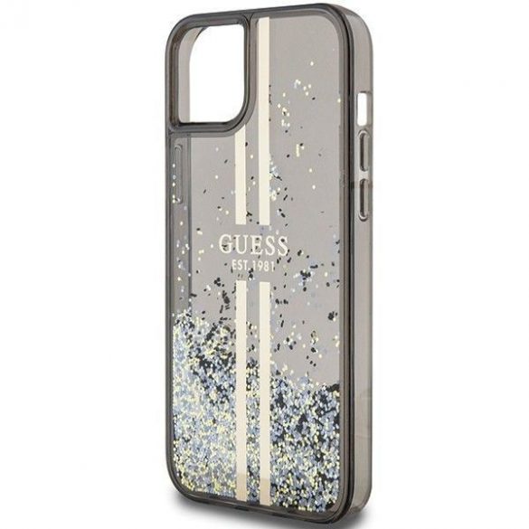 Husă originală GUESS GUHCP15SLFCSEGK pentru iPhone 15 (Lichid Glitter Gold Stripes / negru)