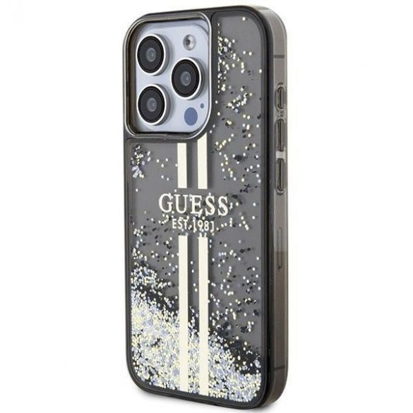 Husă originală GUESS GUHCP15XLFCSEGK pentru iPhone 15 Pro Max (benzi aurii cu sclipici lichid / negru)