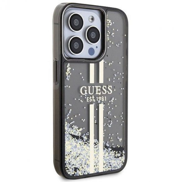 Husă originală GUESS GUHCP15XLFCSEGK pentru iPhone 15 Pro Max (benzi aurii cu sclipici lichid / negru)