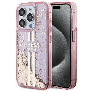 Husă originală GUESS GUHCP15LLFCSEGP pentru iPhone 15 Pro (bengi aurii cu sclipici lichid/roz)