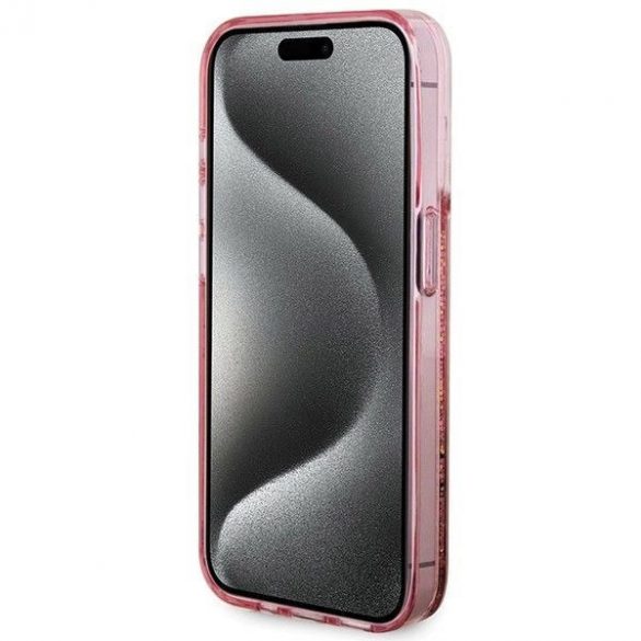 Husă originală GUESS GUHCP15LLFCSEGP pentru iPhone 15 Pro (bengi aurii cu sclipici lichid/roz)