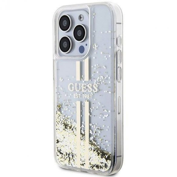 Husă originală GUESS GUHCP15LLFCSEGT pentru iPhone 15 Pro (bengi aurii cu sclipici lichid / transparent)