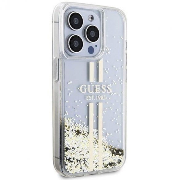 Husă originală GUESS GUHCP15LLFCSEGT pentru iPhone 15 Pro (bengi aurii cu sclipici lichid / transparent)